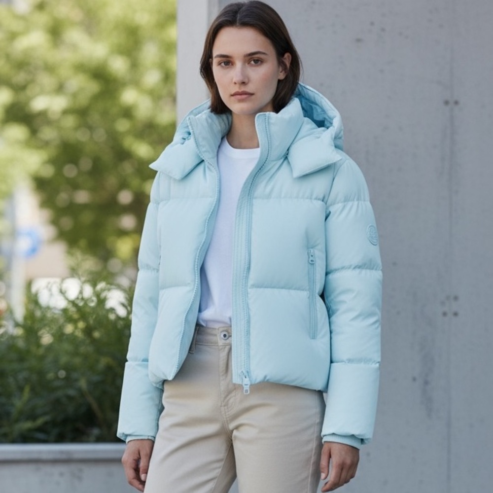 Like New Mackage Tessy Hooded Puffer Down Jacket in Ice Blue Size M